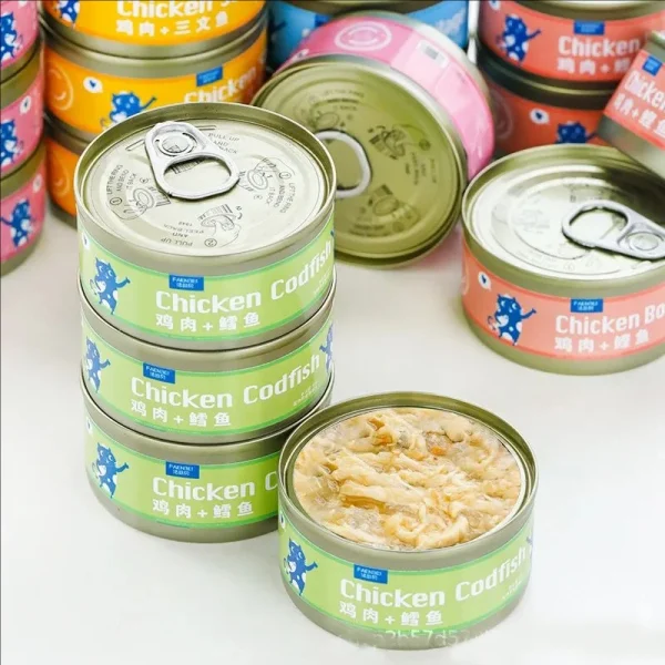 200g Canned cat white meat snack can cat snacks cat staple food young cat fat tuna cod salmon chicken cat food pet supplies - Image 2