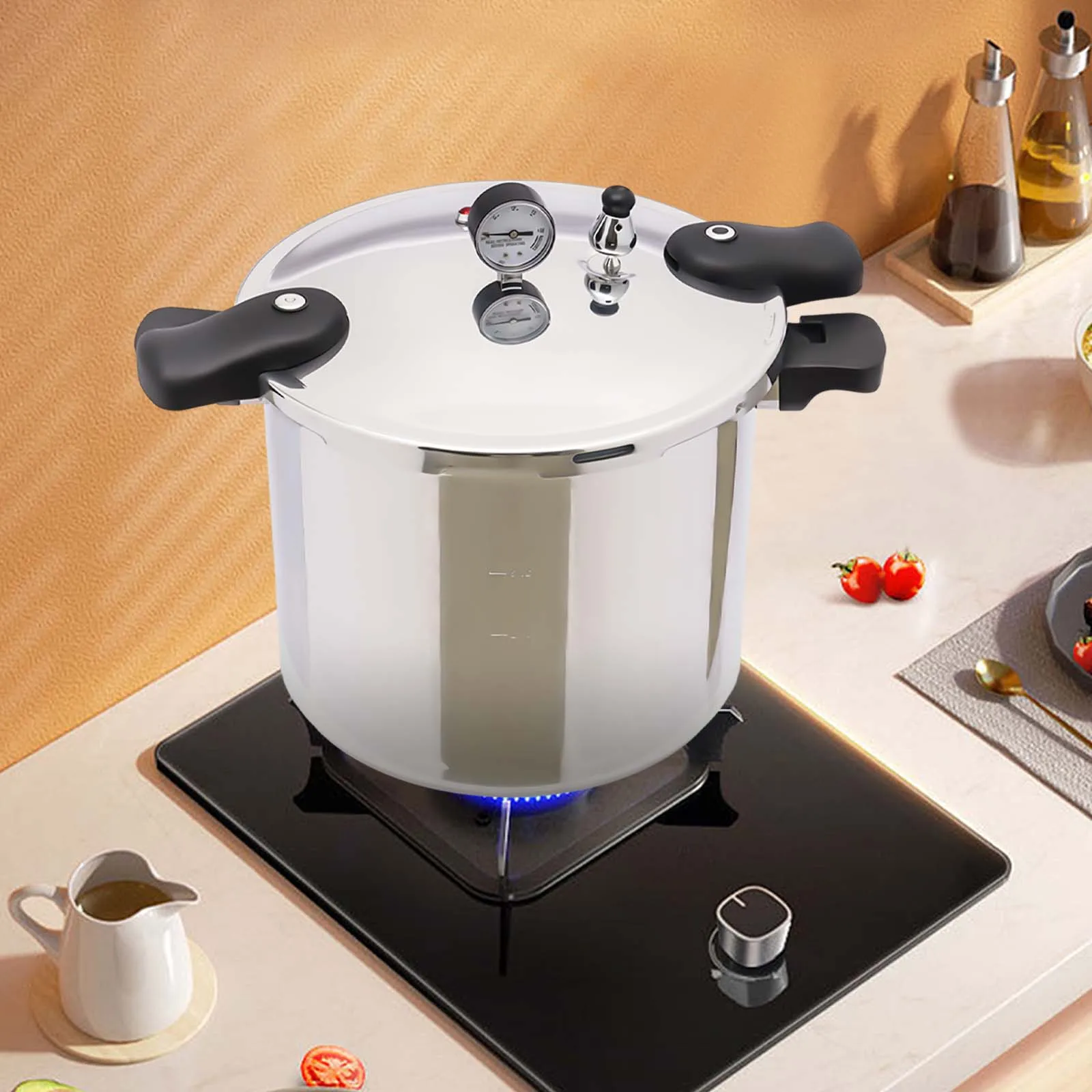 kf-S70deb24948f746ad8af495a2c8be9428V 22L Aluminium Alloy Pressure Canner 90Kpa Thickened Explosion-proof Pressure Cooker Pot with Pressure Gauge and Safety Valve - Image 1