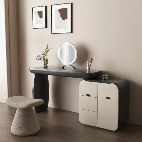 Nordic Women Storage De Black Dressing Table for Bedroom Drawer with Mirror Furniture with Lights Luxury Wood Girls Makeup Table Sets - Image 2