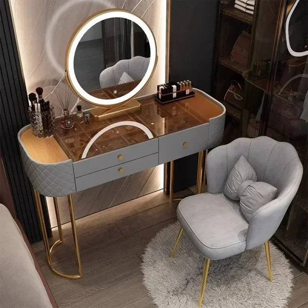 Makeup Luxury Dressing Table Mirror Led Light Salon White Dressing Table Storage Bedroom Comoda Pra Quarto Home Furniture - Image 2