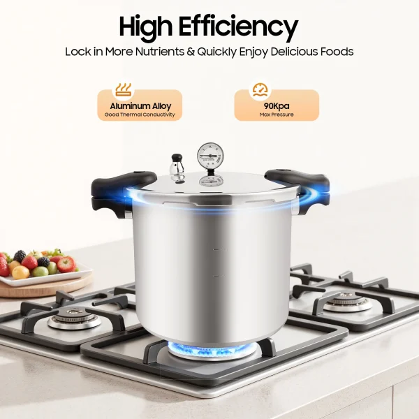 23Qt Explosion Proof Pressure Cooker Fast Heating for Gas Electric Stoves Large Capacity for Apartments Camping RV Kitchen - Image 2