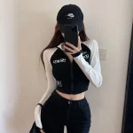 Y2K Vintage T-shirt Women Spring Long Sleeve O Neck Crop Top Korean Fashion Vintage High Street Zip Up Tees Streetwear DF4937 - Image 4