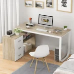 Home Office Computer Desk Corner Table with 3 Drawers and 2 Shelves, 55 Inch Large L Shape Study Writing Desk with Storage