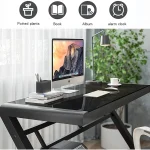 Study Table, 55.1 inch modern minimalist black glass desk, study room - Image 3