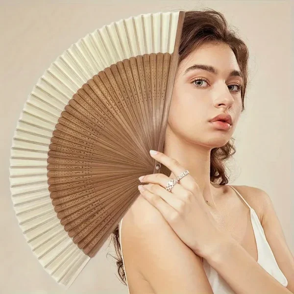 1pc Retro Bamboo Folding Fan, Portable Summer Handheld Fan, Dance Folding Fan - Image 2