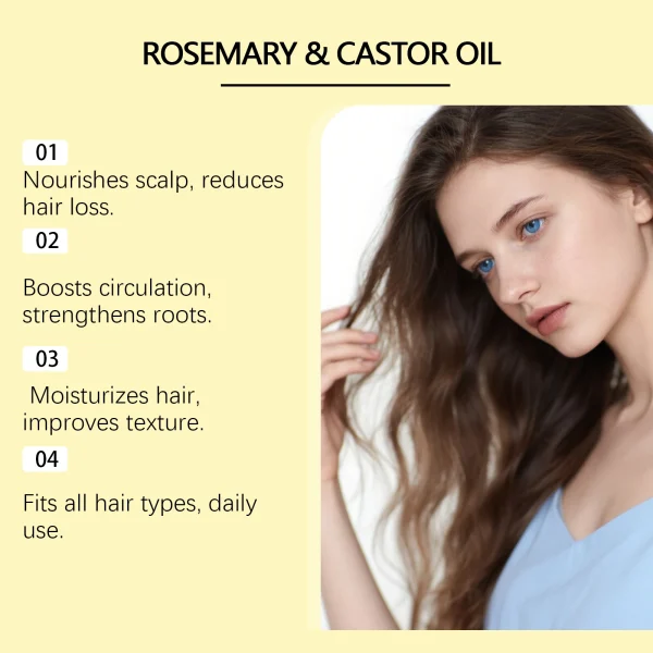Natural Rosemary Castor Oil Hair Oil For Repairing Damaged Dry Frizzy Hair Scalp Massage Treatment Smoothing Hair Care Serum - Image 2