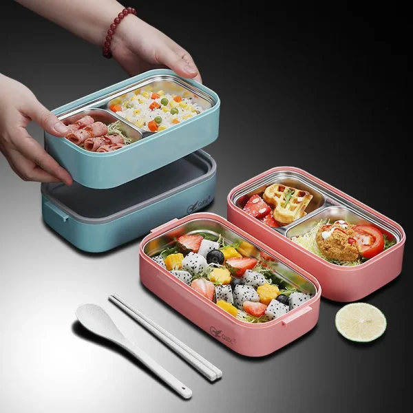 304 stainless steel Lunch Box for Adults Kids School Office 1/2 Layers Microwavable portable Grids bento Food Storage Containers - Image 3