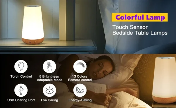 13 Color Changing Night Light RGB Remote Control Touch Dimmable Lamp Portable Table Bedside Lamps USB Rechargeable Night Lamp - Image 5