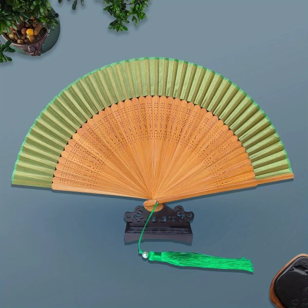 1pc Retro Bamboo Folding Fan, Portable Summer Handheld Fan, Dance Folding Fan - Image 5