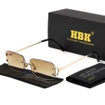 HBK Retro Rimless Small Sunglasses Metal Rectangle Gold Frame Brand Design Men Eyewear Driving Travel Beach Eyewear UV400 - Image 3