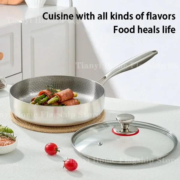 20/24/28cm Frying Pan Non-stick Wok Titanium Stainless Steel Home Egg Steak Skillet Induction Cooker Gas Stove Kitchen Cookware - Image 4