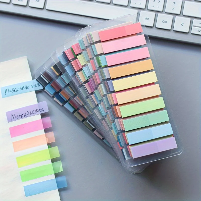 kf-S783776205c4548e88ca648cf7554ec61W 200Pcs European Retro Fluorescent PET Transparent Self-Adhesive Sticky Notes, Morandi Color-Coded Sticky Markers,Office supplies - Image 1