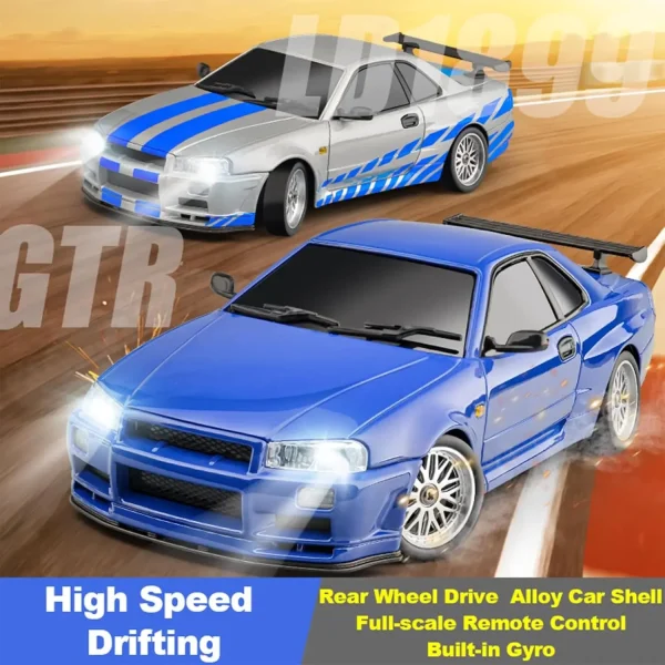 LDRC 1899 1/18 RC Drift Car LD1899 GTR Mode R34 2.4GHz RWD with Gyroscope on-Road Alloy Body Shell Racing Car for Boys Gifts - Image 2
