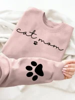 Cat Mom Print Pullover Sweatshirt Casual Long Sleeve Crew Neck Sweatshirts Women's Clothing Cat Owner Fashion Casual Sweater