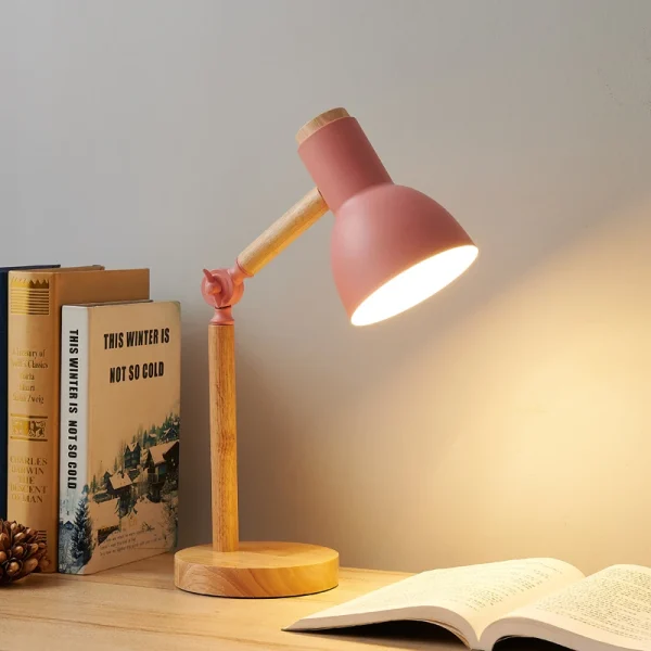 Creative Nordic Table Lamp Wooden Art LED Turn Head Simple Bedside Desk Light/Eye Protection Reading&Bedroom Study Lamp - Image 2