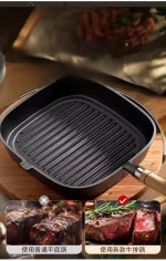 Cast iron steak frying pan, uncoated, household use, suitable for grilling steaks, gas or induction cooker. - Image 5