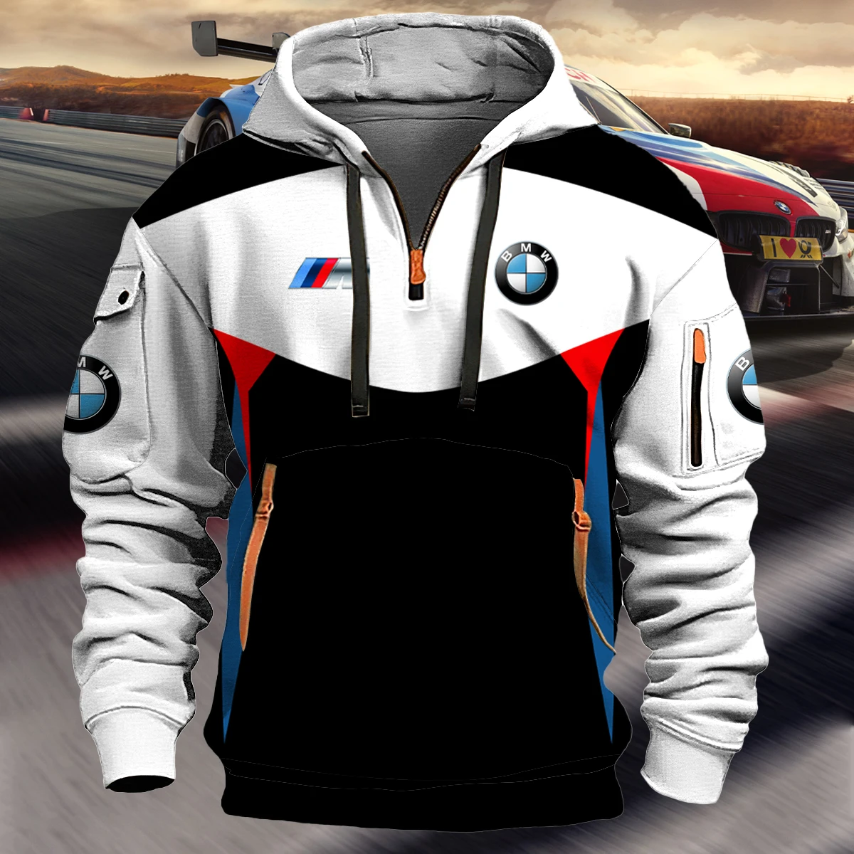 kf-S7e73f0f4ea0f42ad808d297f4fba1336f 2025 BMW High Quality Hoodie Shoulder Down Large Men's and Women's Loose Sweatshirt Fashion Hoodie BMW Thickened Velvet Hoodie - Image 1