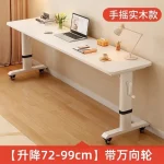 Adjustable Overbed Laptop Desk with Wheels | Bedroom Furniture Rolling Computer Table | Hand Crank Solid Wood Desk - Image 4