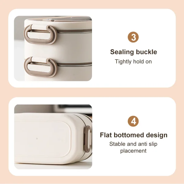 3-tier Stackable Tiffin Box, 304 Stainless Steel Inner Liner, Leak-Proof Sealed Bento Box, with Handle, Portable Food Container - Image 3