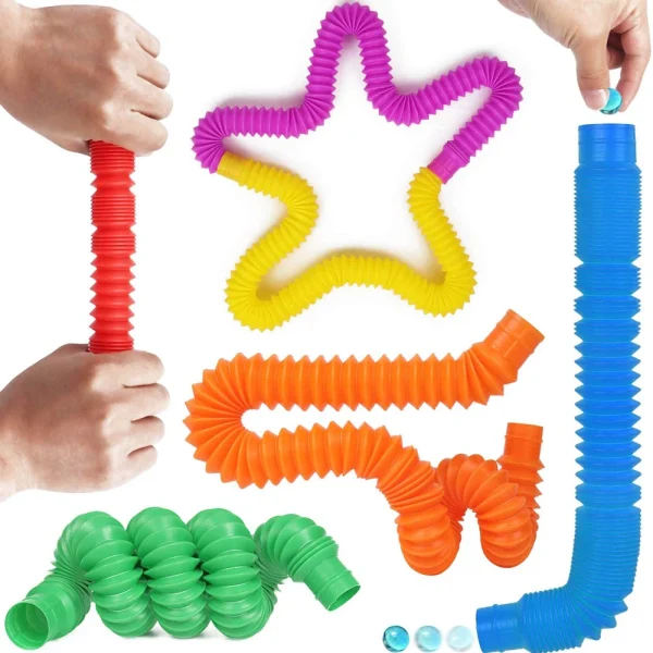 8Pack Large Pop Tubes Fidget Toys Sensory Toy for Stress Anxiety Relief for Children Adults Learning Toys Toddlers Stretch Tube - Image 2