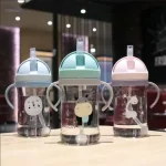 250ML/350ML Cartoon Pattern Outdoor Drinking Bottle with Straw Baby Feeding Cup for Kids Training Portable Handle Water Bottle