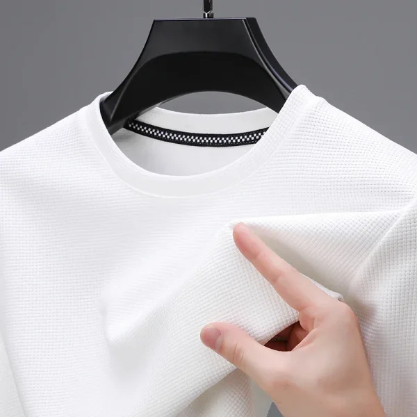 2024 Men's New Waffle Round Neck Short Sleeved T-shirt Summer Comfortable Top - Image 3