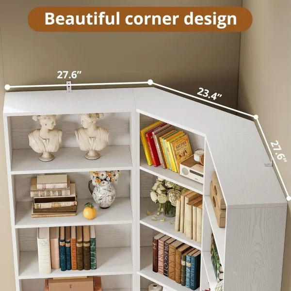 IRONCK Corner Bookshelf and Bookcase with 2 Storage Cabinets and 7 Tier Shelves, 71" Height Storage Shelves Corner Combination - Image 4