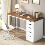 Tribesigns Computer Desk with 5 Drawers, 47 inches Rustic Brown Home Office Desk with Storage, Modern Simple Laptop Desk Study Table