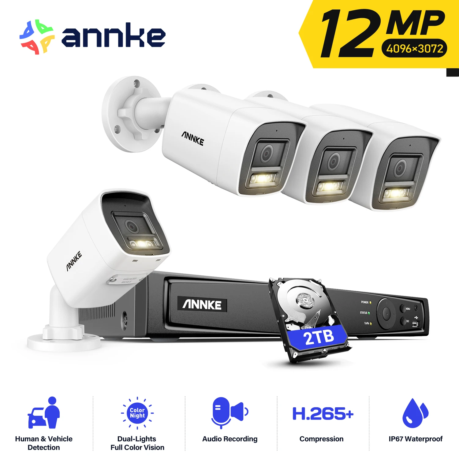 kf-S84469f21a19d4acd8b811bc0930e650eA ANNKE C1200 Dual Light Outdoor PoE Surveillance Camera System 12MP Colour IR Night Vision CCTV Video Security Kits 2TB HDD - Image 1