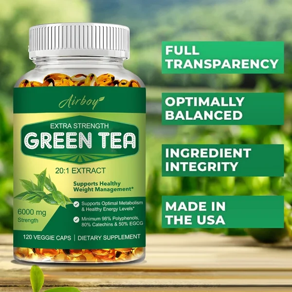 Green Tea Capsules - with 98% Polyphenols, 50% EGCG - Burns Fat, Boosts Metabolism, Appetite Suppressant, Antioxidant - Image 3