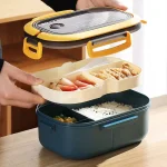 1200ML 2 Layer Bento Tiffin Box With Spoon Fork, Kid High Capacity Microwae Food Containers Portable Leakproof Office Camping