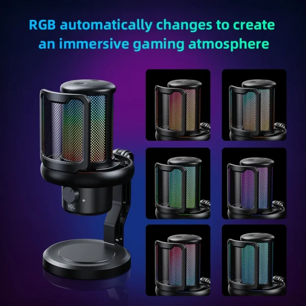 USB Microphone with RGB Control/Headphone jack/Mute,MIC for PC Gaming Recording Streaming - Image 4