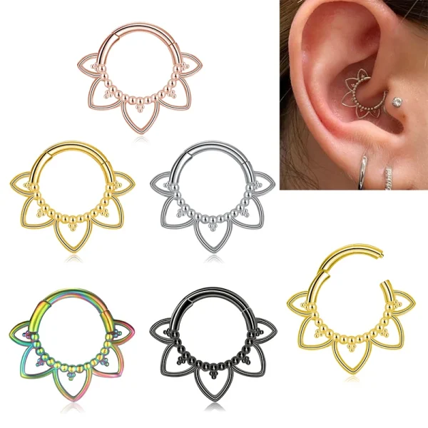 Flower Shape Nose Ring Septum Clicker Helix Piercing Ear Cartilage Daith Hoop Body Piercing For Women Men 316L Surgical Steel - Image 3
