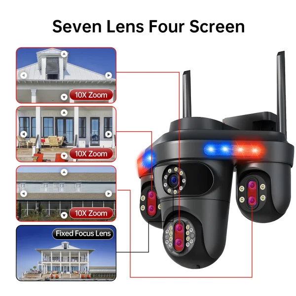 GEYUNE 35MP WiFi IP Camera 4 Screens 7 Lens 10X Zoom Outdoor Wireless PTZ Security Cam Auto Tracking CCTV Surveillance Camera - Image 2