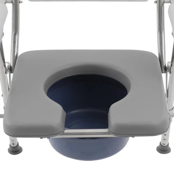 Gray Modern Toilet Chair, Toilet Chair with Padded Seat Plate and Toilet Bucket, Foldable Commode Chair for Seniors - Image 3