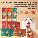 60 Pieces/Box Cat Snacks Cat Strips Whole Box Cat Snacks Tuna Salmon Chicken Cat Fattening Pet Snacks Cat Food Cat Food Snack