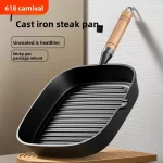 Cast iron steak frying pan, uncoated, household use, suitable for grilling steaks, gas or induction cooker.