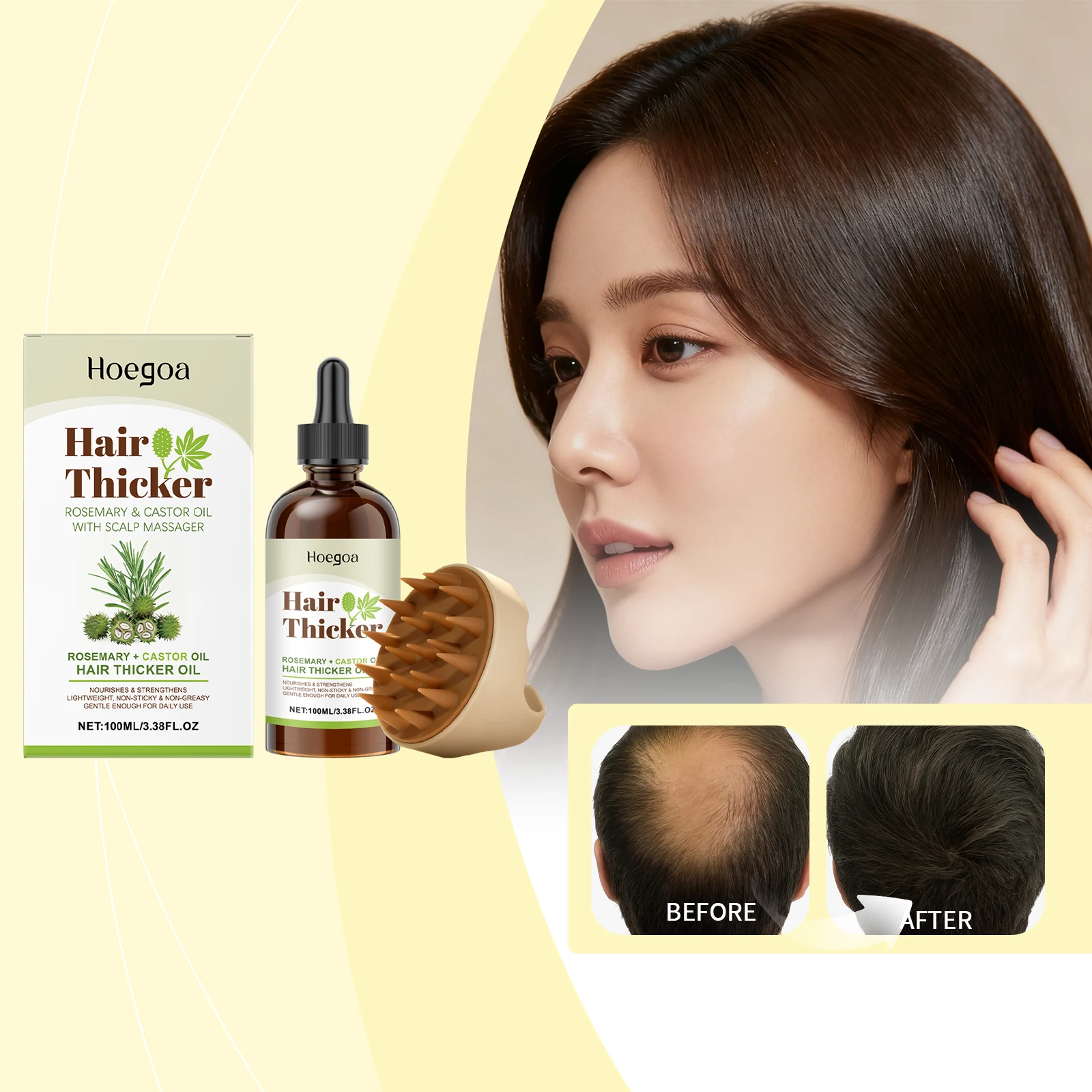 kf-S90e591b3023d49b9a12e8311f871f301G Natural Rosemary Castor Oil Hair Oil For Repairing Damaged Dry Frizzy Hair Scalp Massage Treatment Smoothing Hair Care Serum - Image 1