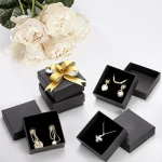 32Pcs-7x7x2.5cm Black Kraft Jewelry Gift Box Cardboard Ring Necklace Earring Packaging Organizer Boxes Case With Sponge Inside - Image 4