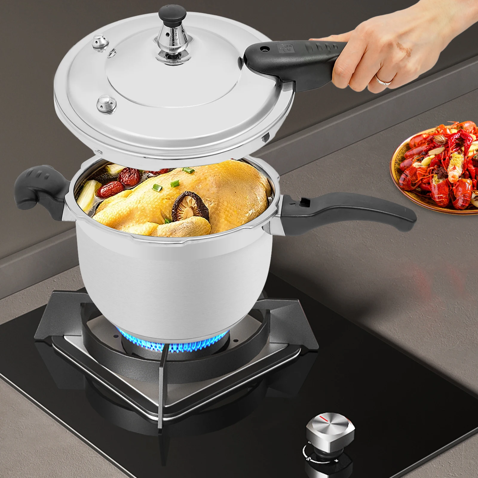 kf-S94089fab02ed4b4ebb9935aa771ae027E 5.28QT Mini Pressure Cooker - Stainless Steel Stovetop Pot for Fast Cooking, Compact 7.7"x5.9" (Silver) - Image 1
