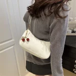 Fashion Retro PU Black Shoulder Crossbody Bag Crescent Bag Classic Cherry Pendant Design Women Armpit Bag Girls Festival Gifts - Image 5