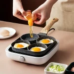 1pc medical stone four-hole omelette pot household non-stick flats-bottomed egg dumpling pot breakfast egg burger frying pan - Image 5