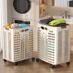1 Pack, Two Colors, Household Bathroom Laundry Basket, Foldable Laundry Hamper, Bathroom Toilet Large Capacity with Wheels, Simple Dirty Clothes Storage Basket