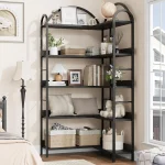 Corner Bookshelf Industrial Bookcase, L Shaped Bookshelf Arched 5 Tier Corner Shelf, Large Bookshelf With Metal Frame - Image 4