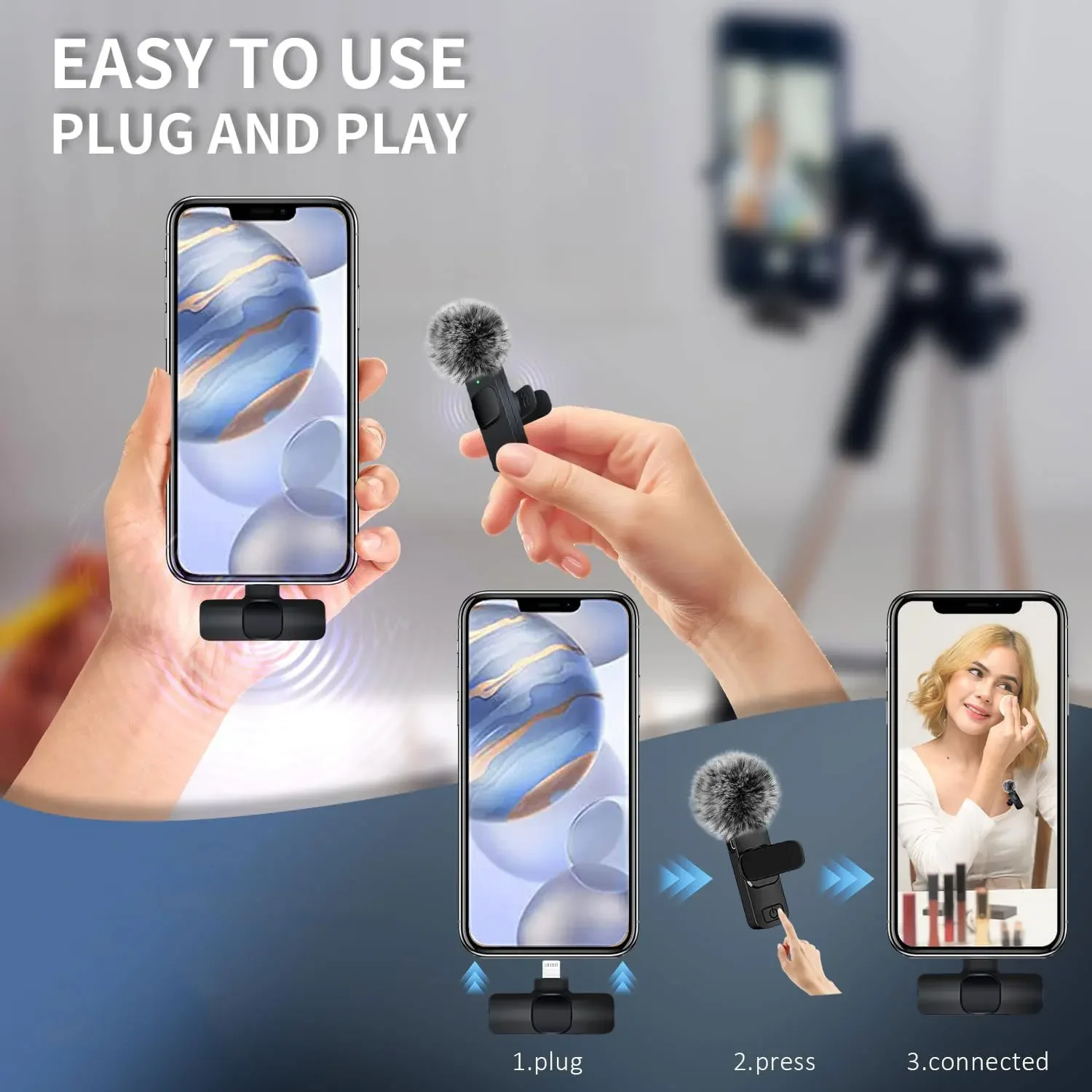 kf-S9cbbfb1b3be040d88be1988ba45a1c0ci Lavalier Microphone 2.4G Wireless Portable Audio Video Recording Mini Mic for iPhone Android Live Broadcast Gaming Phone - Image 1