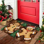 Winter Christmas Floor Mat Anti Slip Soft Washable Indoor and Outdoor Mats Gingerbread and Snowflake Design Home Decoration