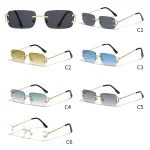HBK Retro Rimless Small Sunglasses Metal Rectangle Gold Frame Brand Design Men Eyewear Driving Travel Beach Eyewear UV400 - Image 2