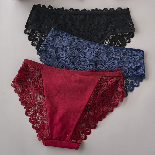 3PCS/Set Luxury Floral Embroidery Lace Panty for Women Briefs Sexy Hollow Lingerie Female Underwear Ladies Breathable Underpants - Image 3