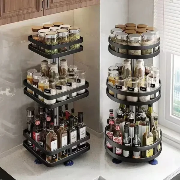 360°Rotation Spice Rack Non-Skid Organizer Jar Carbon Steel Storage Tray For Seasonings And Spices Cans For Kitchen Accessories - Image 2