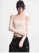 Women's Sexy Long Sleeve T-Shirt Crop Slim Fit Solid Off Shoulder Tee Shirt Femme 2025 Y2K Streetwear Top - Image 5